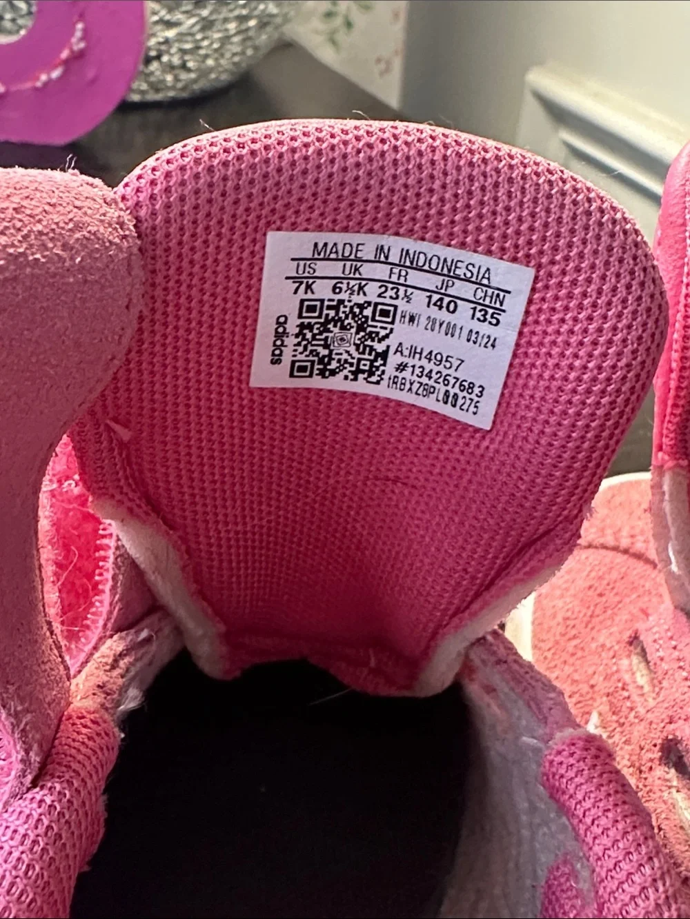 adidas Kids Pink Suede Velcro Sneakers